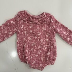 Angel Dear Pink Floral Ruffled Collar Baby Romper
